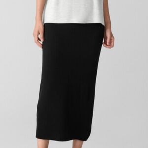 Eileen Fisher Classic Black Wool Pencil Skirt Size PM